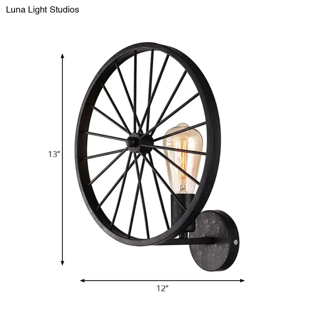 Industrial Style Bare Bulb Wall Lamp with Wheel Design - Modern Metal 1 Light Black/White/Red Fixture for Living Room