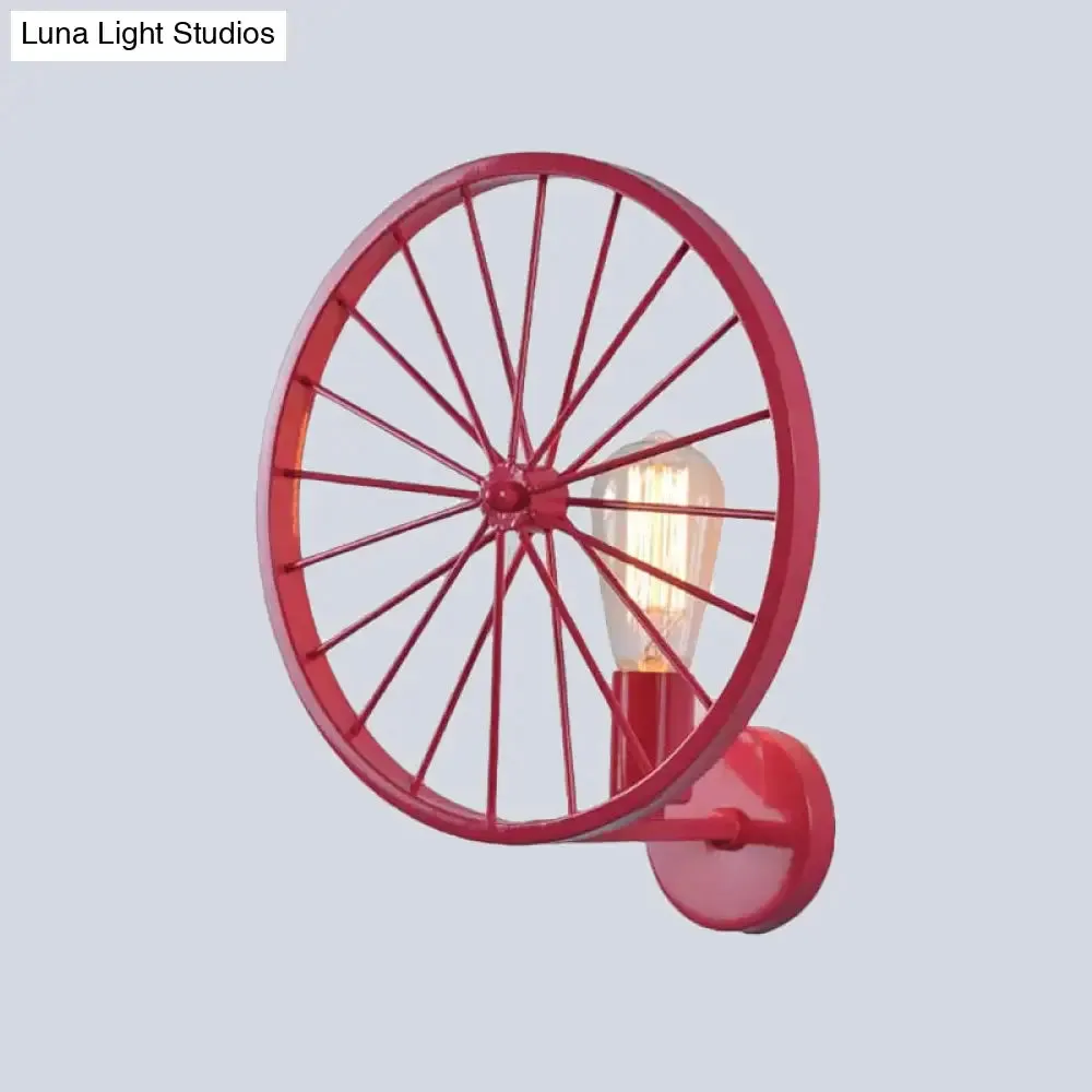 Industrial Style Bare Bulb Wall Lamp with Wheel Design - Modern Metal 1 Light Black/White/Red Fixture for Living Room