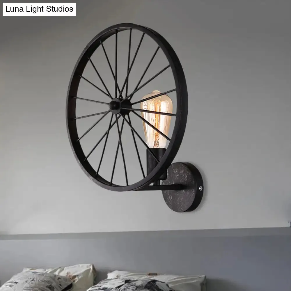 Industrial Style Bare Bulb Wall Lamp with Wheel Design - Modern Metal 1 Light Black/White/Red Fixture for Living Room