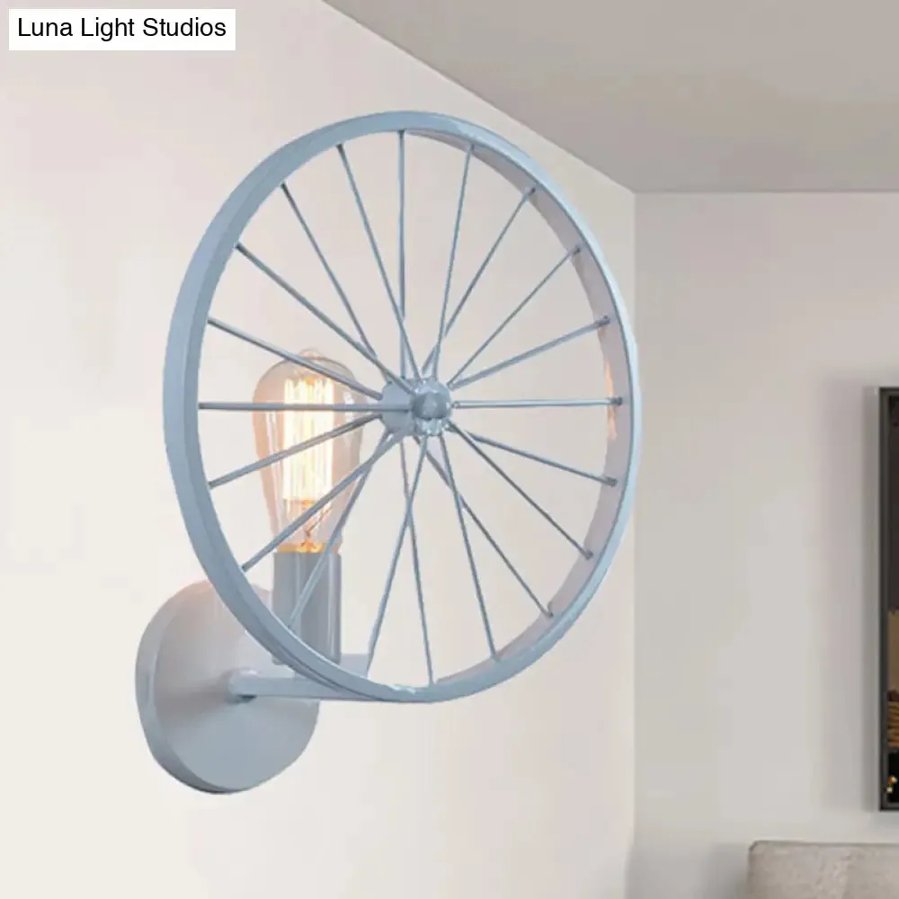 Industrial Style Bare Bulb Wall Lamp with Wheel Design - Modern Metal 1 Light Black/White/Red Fixture for Living Room