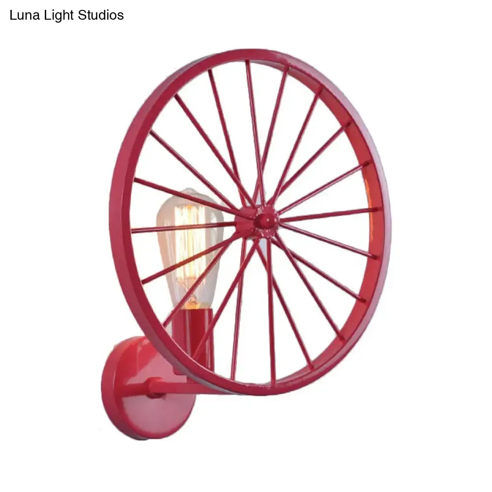 Industrial Style Bare Bulb Wall Lamp with Wheel Design - Modern Metal 1 Light Black/White/Red Fixture for Living Room