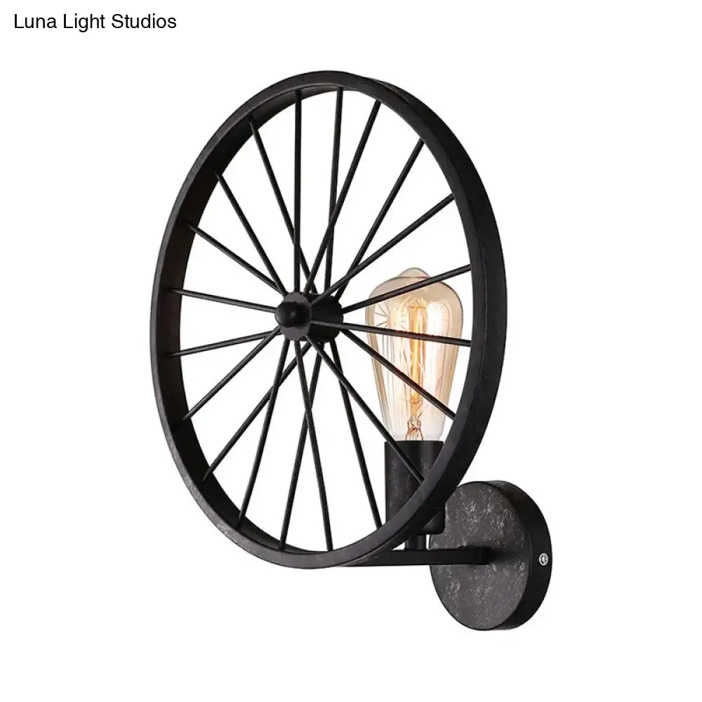 Industrial Style Bare Bulb Wall Lamp with Wheel Design - Modern Metal 1 Light Black/White/Red Fixture for Living Room