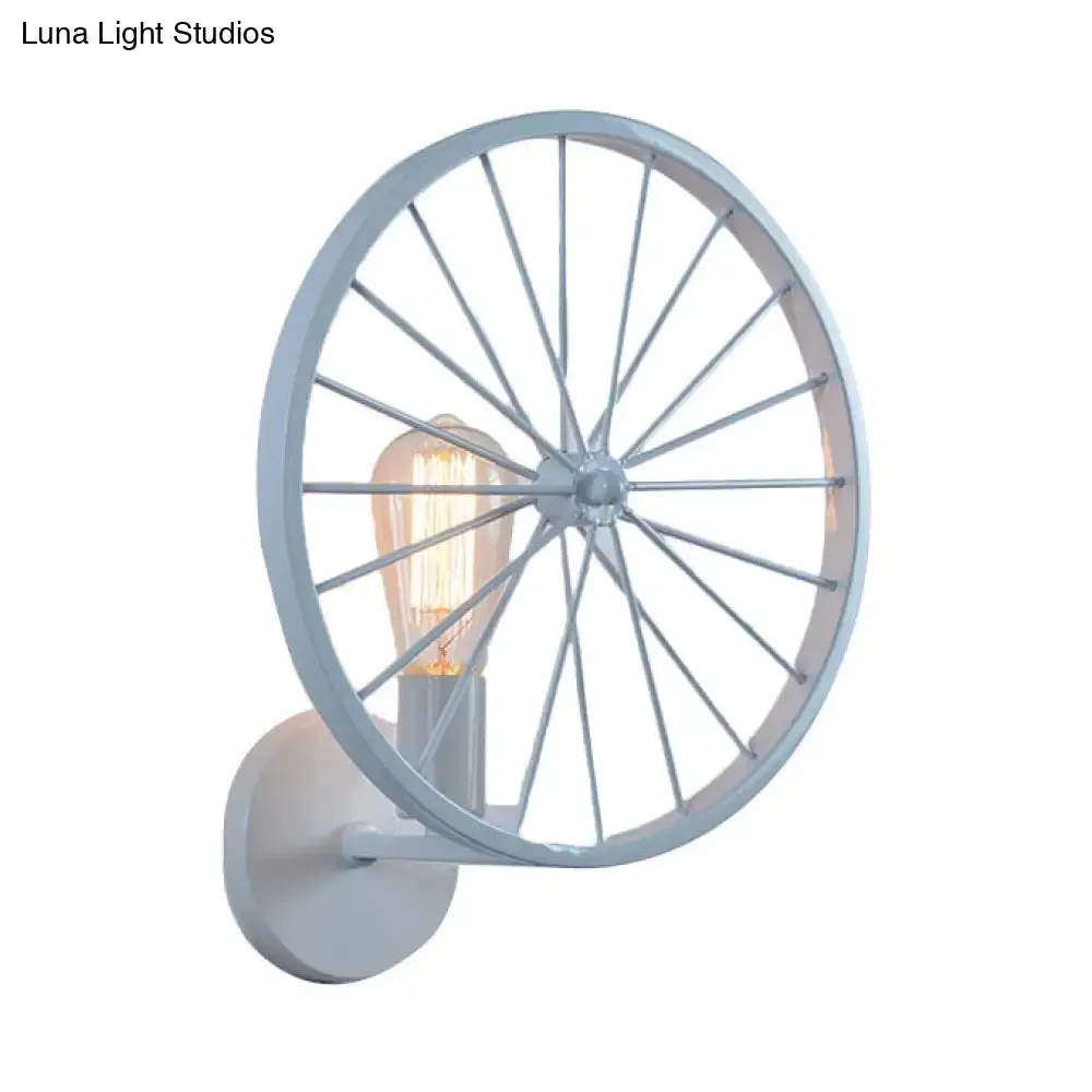 Industrial Style Bare Bulb Wall Lamp with Wheel Design - Modern Metal 1 Light Black/White/Red Fixture for Living Room