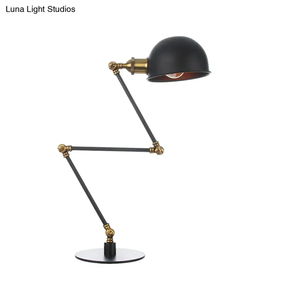 Industrial Style Black/Brass Domed Table Lamp with Adjustable Arm - Metallic 1-Bulb Lighting for Office