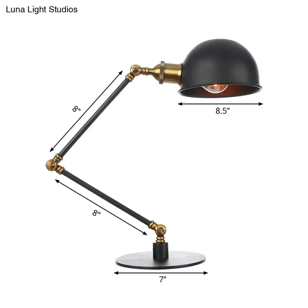 Industrial Style Black/Brass Domed Table Lamp with Adjustable Arm - Metallic 1-Bulb Lighting for Office