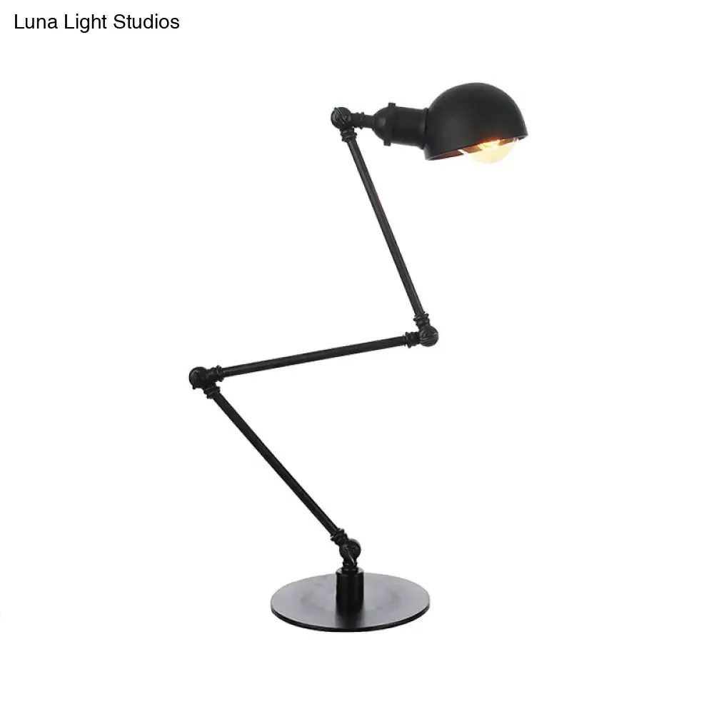 Industrial Style Black/Brass Domed Table Lamp with Adjustable Arm - Metallic 1-Bulb Lighting for Office