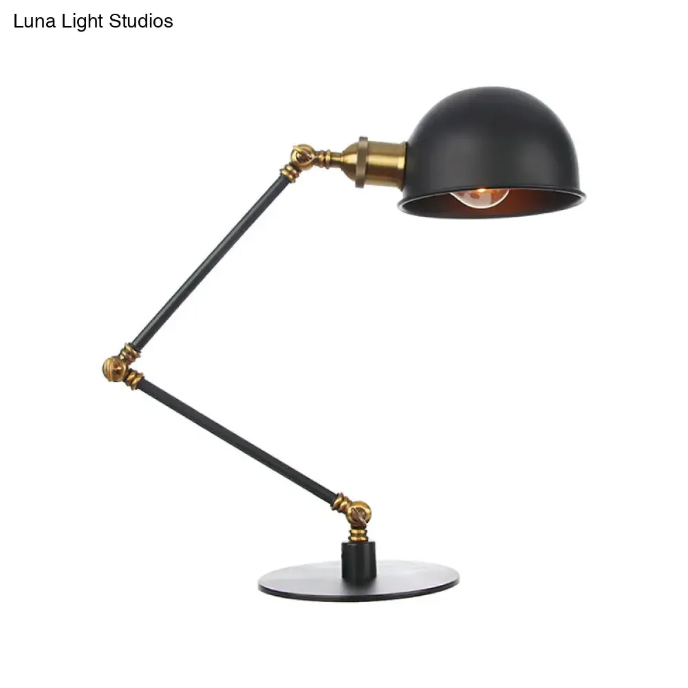 Industrial Style Black/Brass Domed Table Lamp with Adjustable Arm - Metallic 1-Bulb Lighting for Office