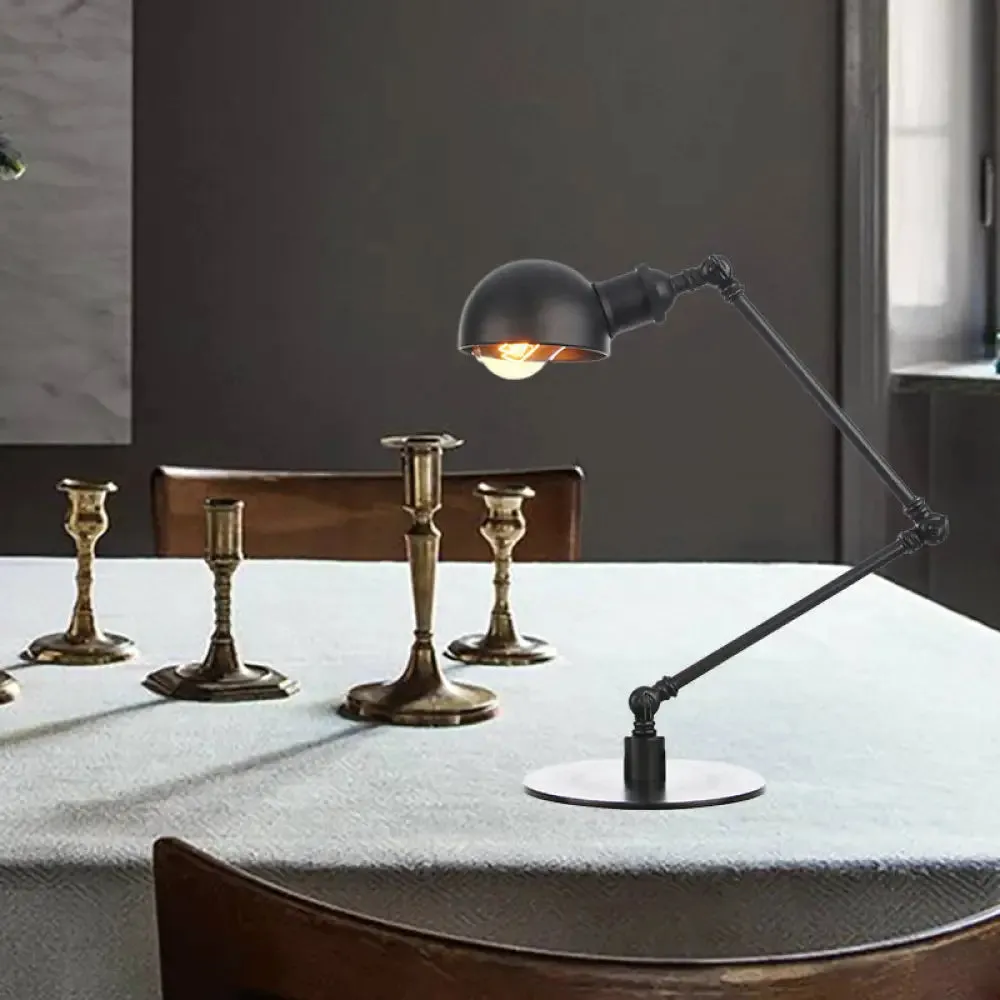 Industrial Style Black/Brass Domed Table Lamp with Adjustable Arm - Metallic 1-Bulb Lighting for Office