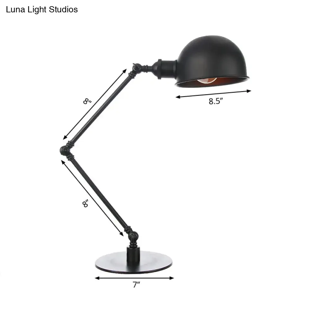 Industrial Style Black/Brass Domed Table Lamp with Adjustable Arm - Metallic 1-Bulb Lighting for Office