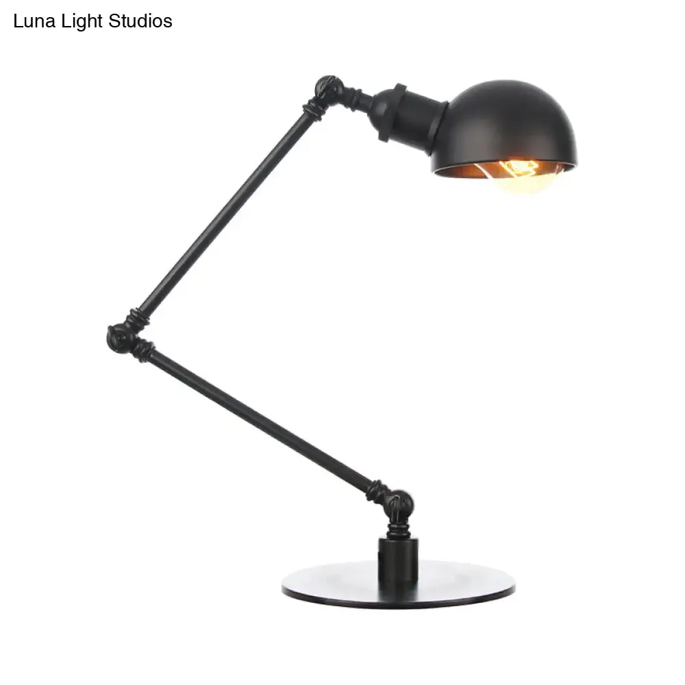 Industrial Style Black/Brass Domed Table Lamp with Adjustable Arm - Metallic 1-Bulb Lighting for Office