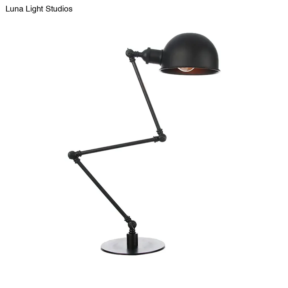 Industrial Style Black/Brass Domed Table Lamp with Adjustable Arm - Metallic 1-Bulb Lighting for Office