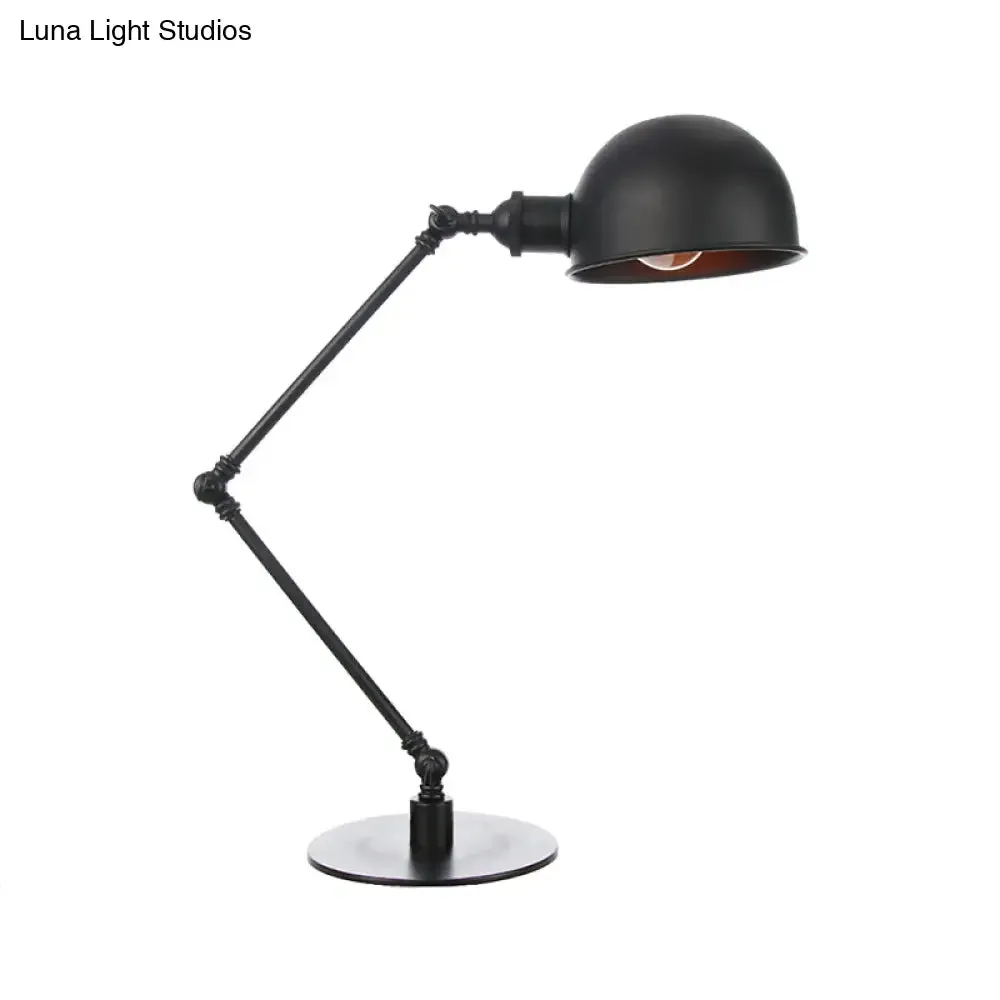 Industrial Style Black/Brass Domed Table Lamp with Adjustable Arm - Metallic 1-Bulb Lighting for Office