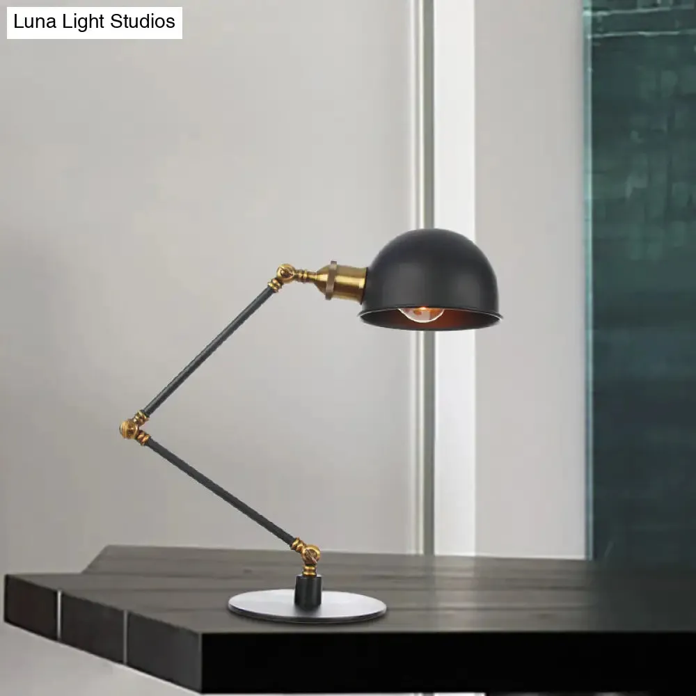 Industrial Style Black/Brass Domed Table Lamp with Adjustable Arm - Metallic 1-Bulb Lighting for Office