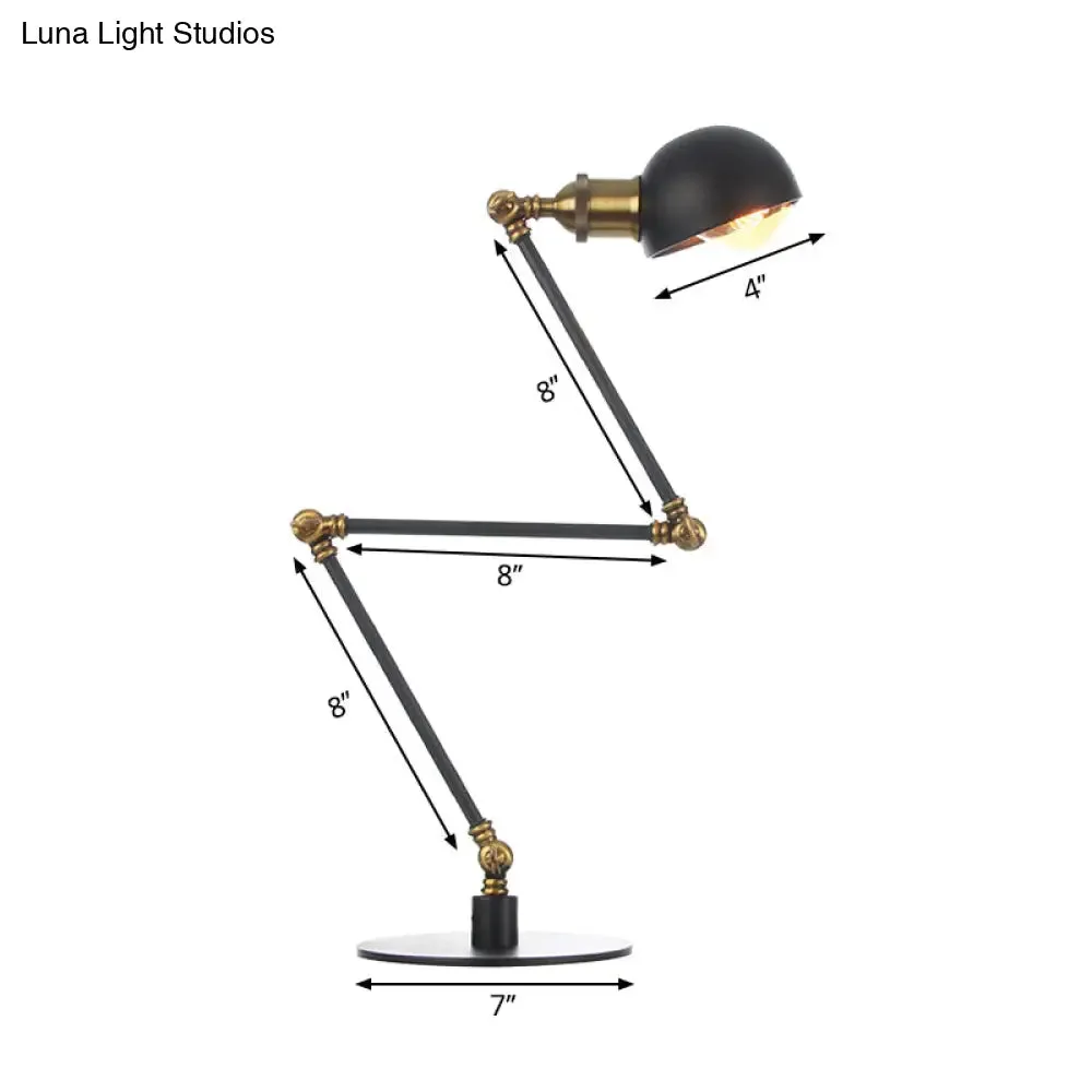 Industrial Style Black/Brass Domed Table Lamp with Adjustable Arm - Metallic 1-Bulb Lighting for Office