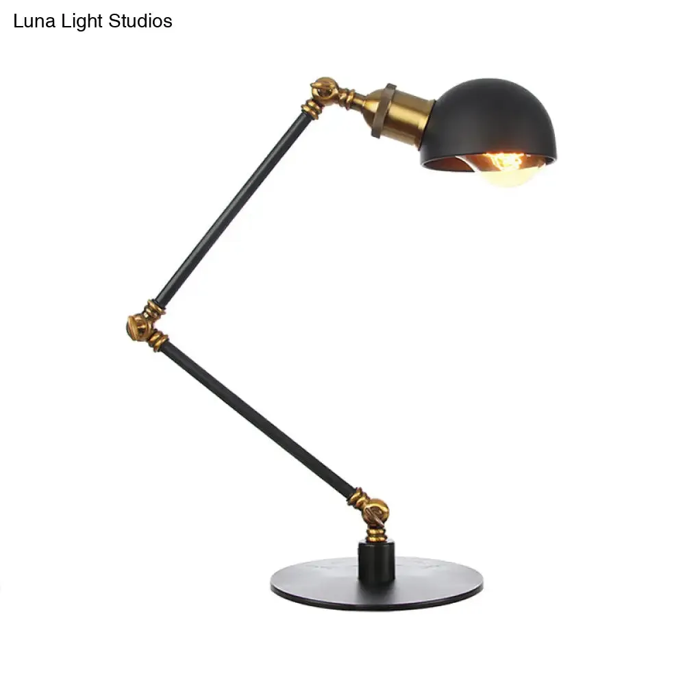 Industrial Style Black/Brass Domed Table Lamp with Adjustable Arm - Metallic 1-Bulb Lighting for Office