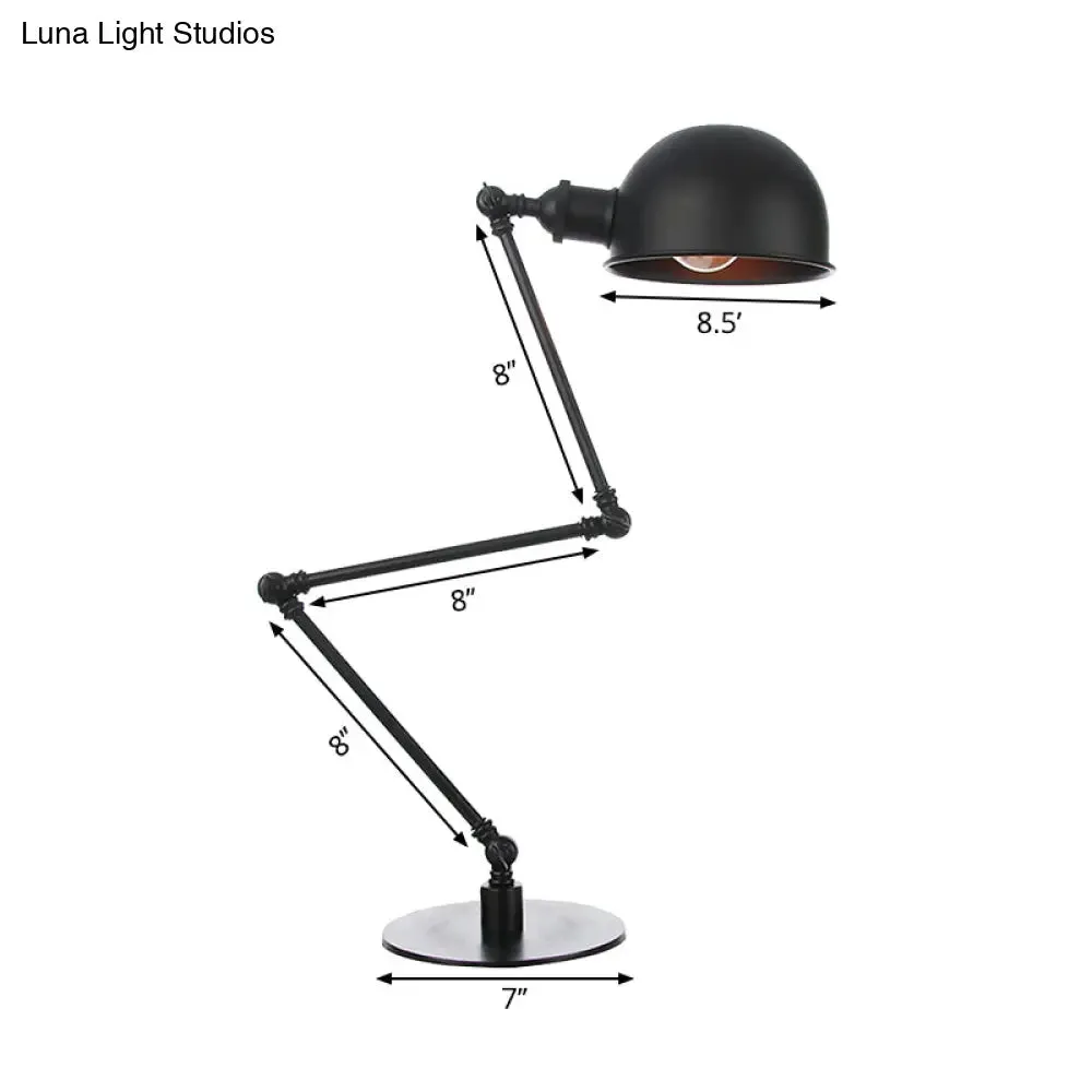 Industrial Style Black/Brass Domed Table Lamp with Adjustable Arm - Metallic 1-Bulb Lighting for Office