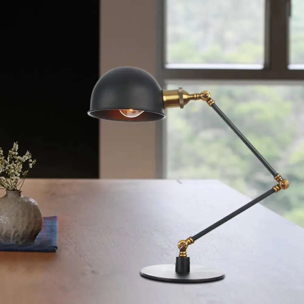 Industrial Style Black/Brass Domed Table Lamp with Adjustable Arm - Metallic 1-Bulb Lighting for Office