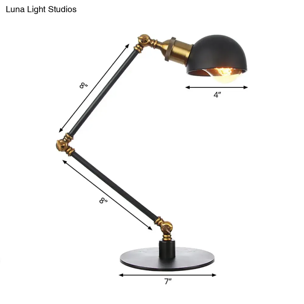 Industrial Style Black/Brass Domed Table Lamp with Adjustable Arm - Metallic 1-Bulb Lighting for Office