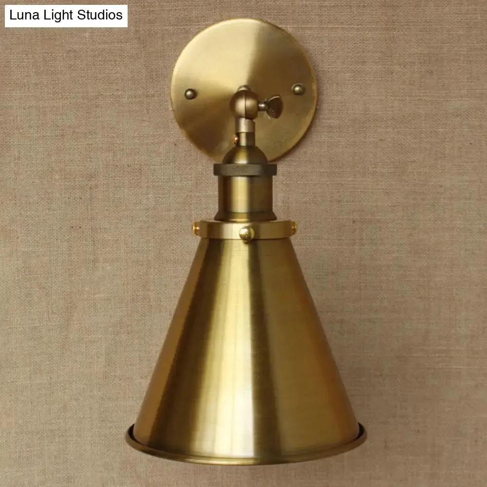 Industrial Style Conical Wall Mount Light for Living Room - Metallic Brass/Bronze Finish