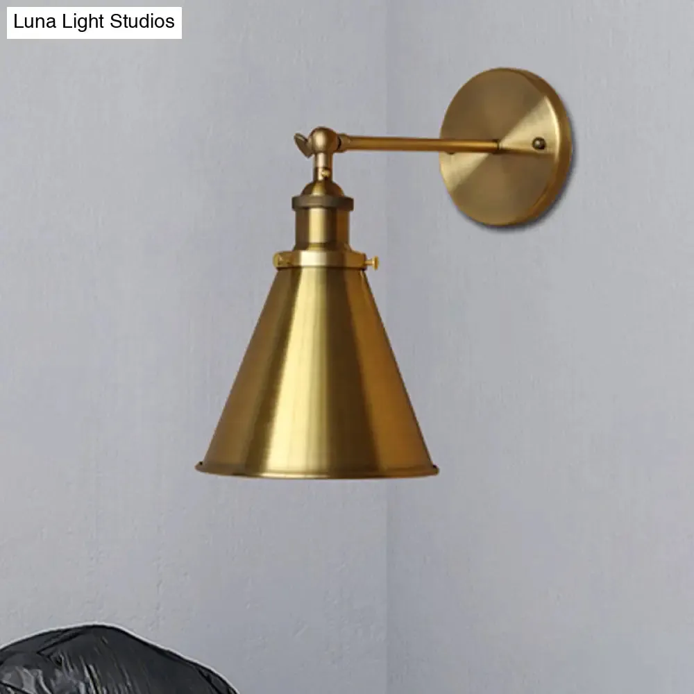 Industrial Style Conical Wall Mount Light for Living Room - Metallic Brass/Bronze Finish