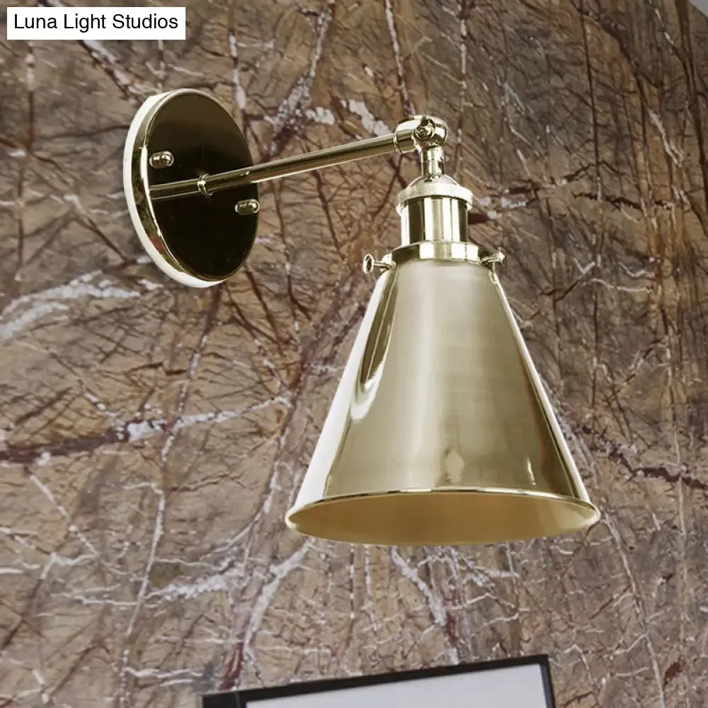 Industrial Style Conical Wall Mount Light for Living Room - Metallic Brass/Bronze Finish