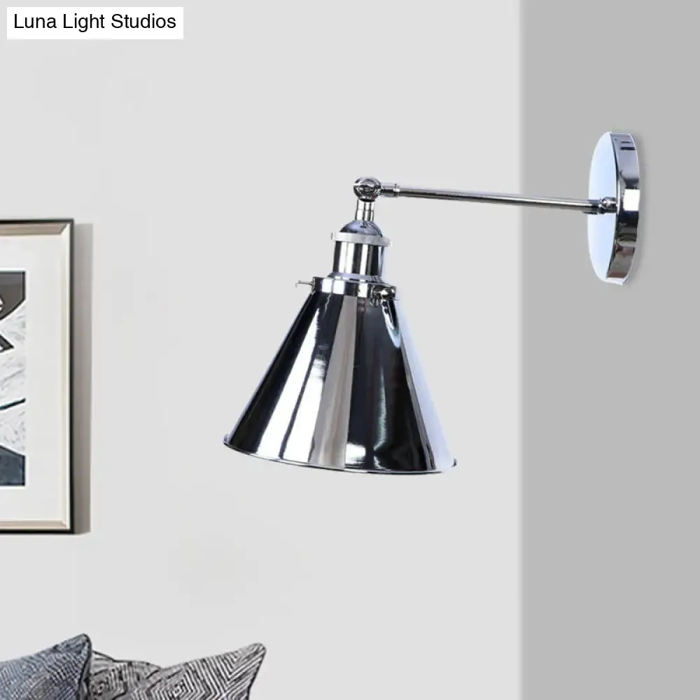 Industrial Style Conical Wall Mount Light for Living Room - Metallic Brass/Bronze Finish