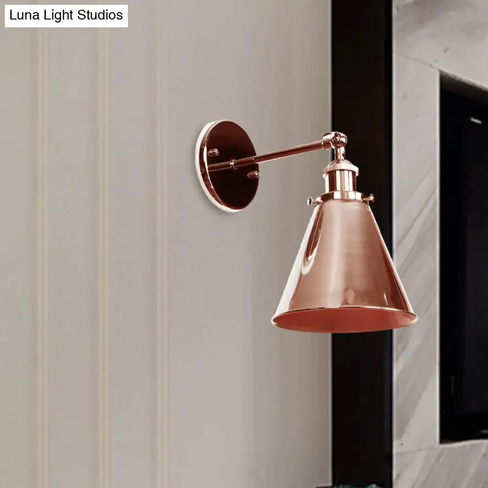 Industrial Style Conical Wall Mount Light for Living Room - Metallic Brass/Bronze Finish