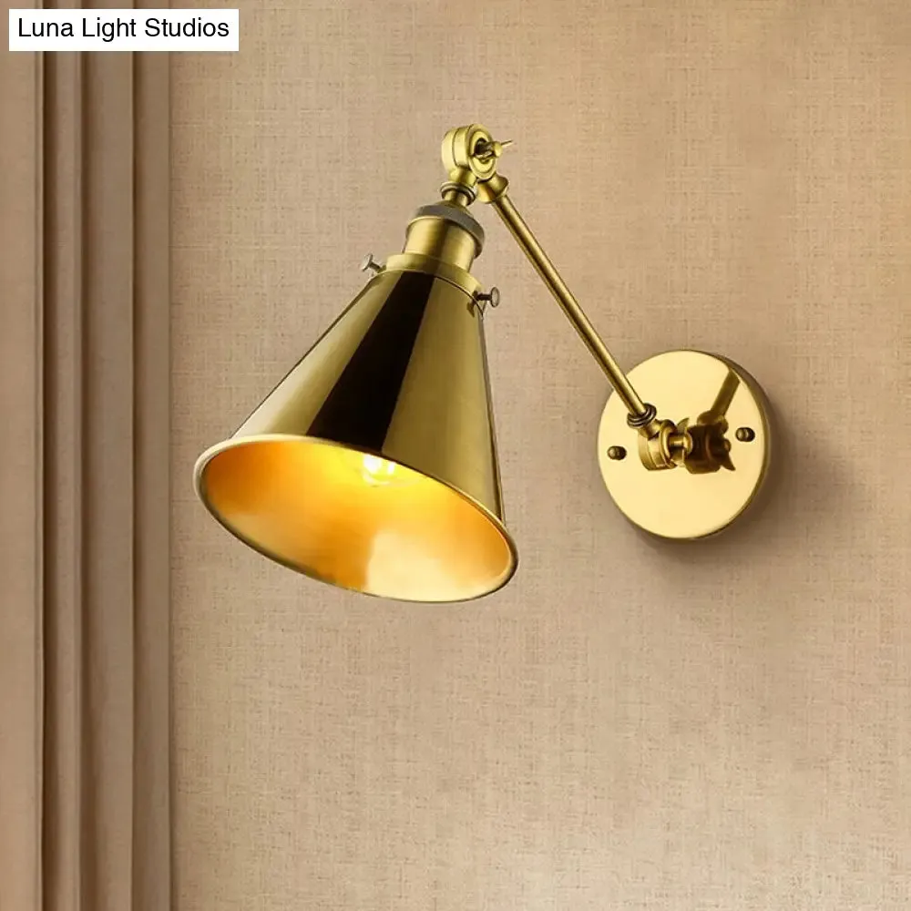 Industrial Style Conical Wall Mount Light for Living Room - Metallic Brass/Bronze Finish