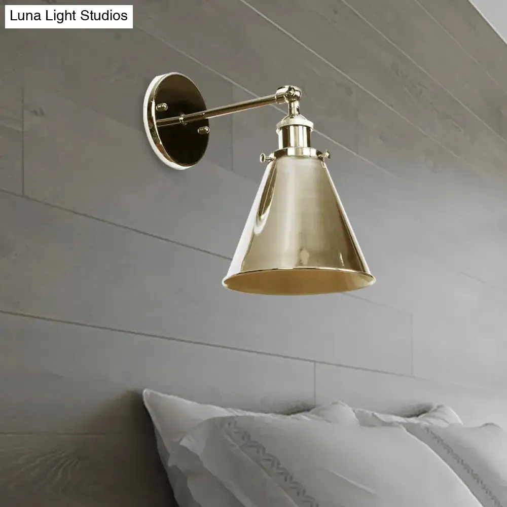 Industrial Style Conical Wall Mount Light for Living Room - Metallic Brass/Bronze Finish