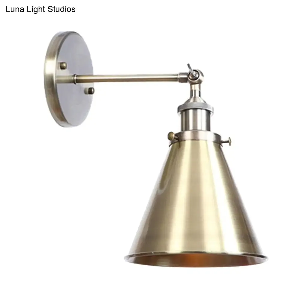 Industrial Style Conical Wall Mount Light for Living Room - Metallic Brass/Bronze Finish