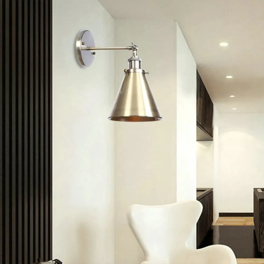 Industrial Style Conical Wall Mount Light for Living Room - Metallic Brass/Bronze Finish