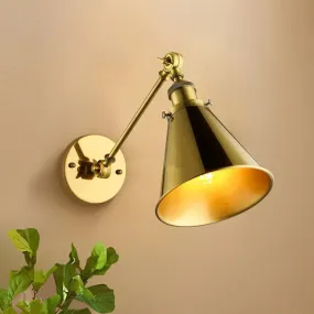 Industrial Style Conical Wall Mount Light for Living Room - Metallic Brass/Bronze Finish