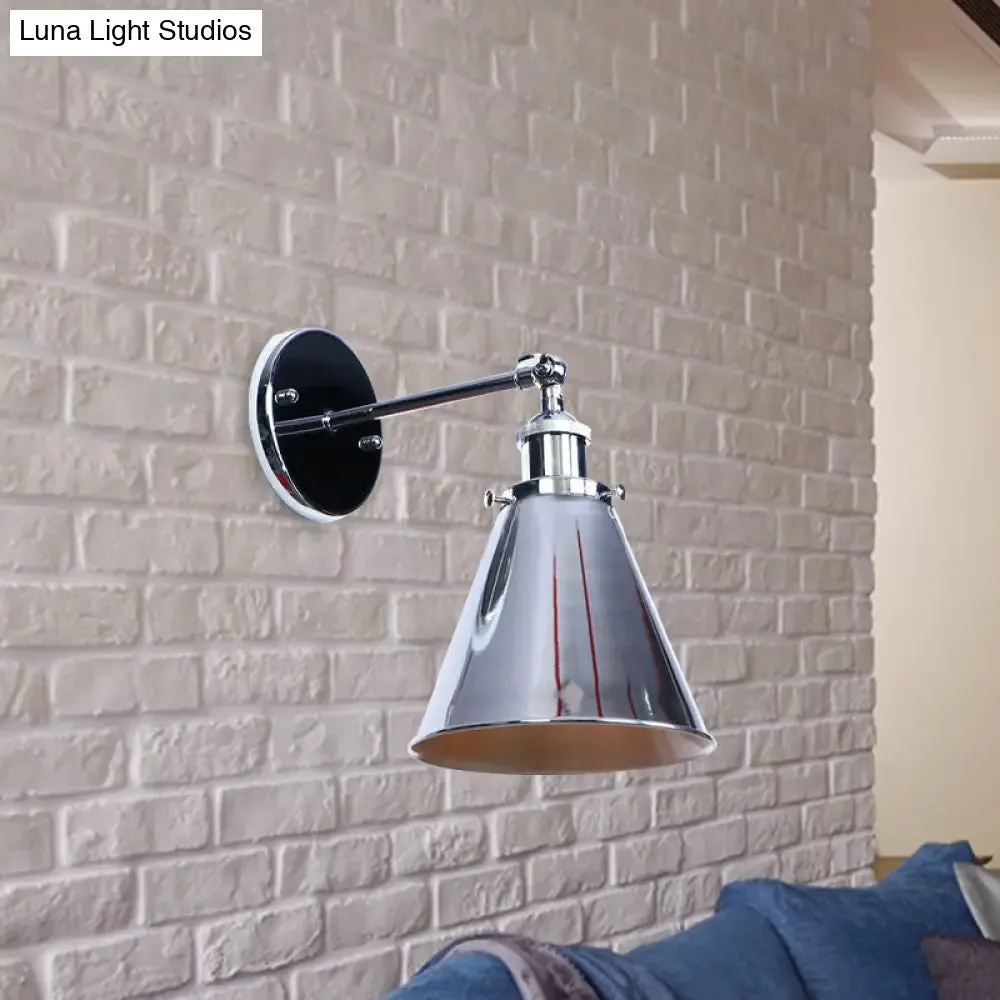 Industrial Style Conical Wall Mount Light for Living Room - Metallic Brass/Bronze Finish