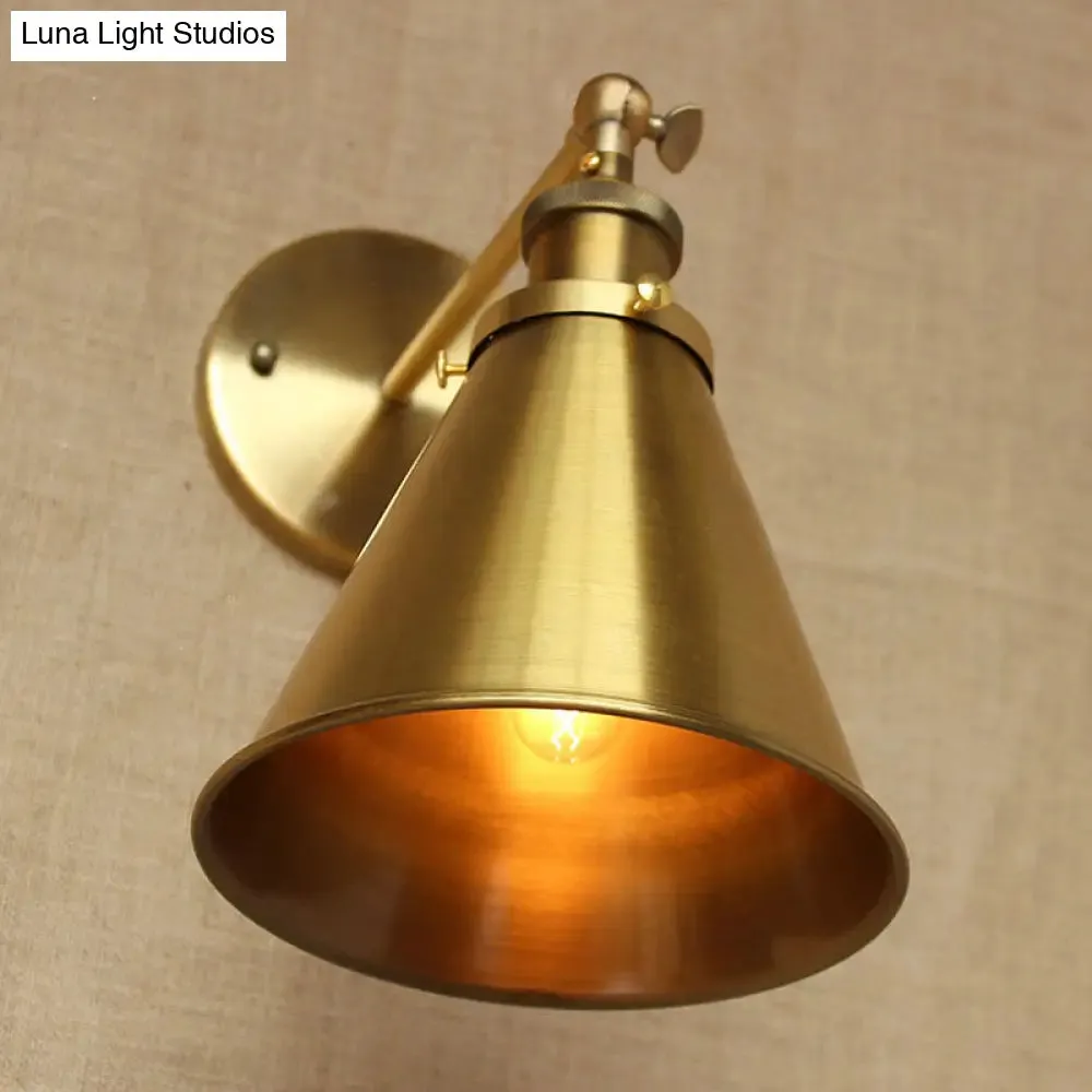 Industrial Style Conical Wall Mount Light for Living Room - Metallic Brass/Bronze Finish