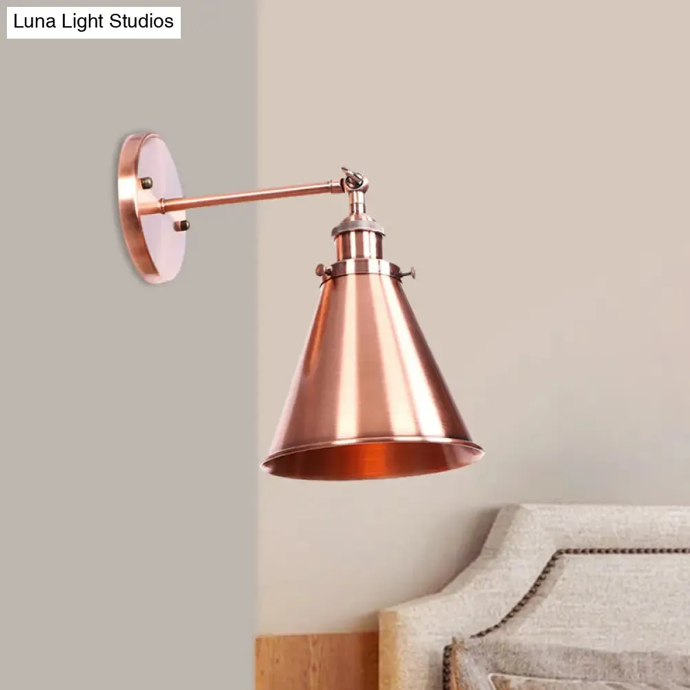 Industrial Style Conical Wall Mount Light for Living Room - Metallic Brass/Bronze Finish