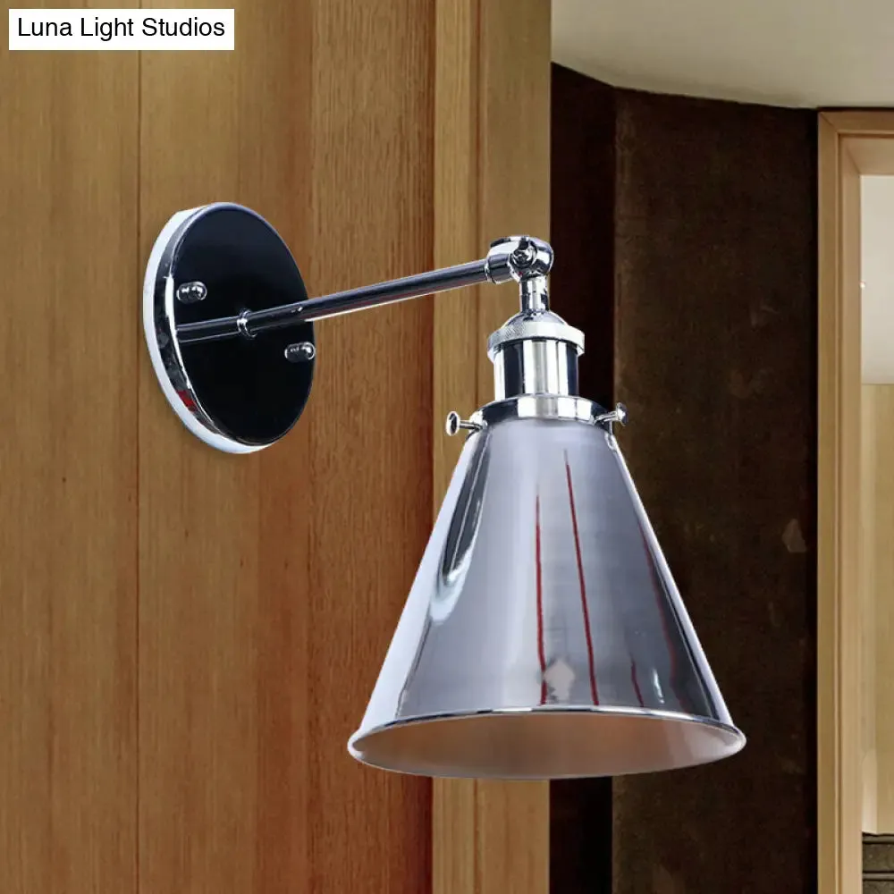 Industrial Style Conical Wall Mount Light for Living Room - Metallic Brass/Bronze Finish