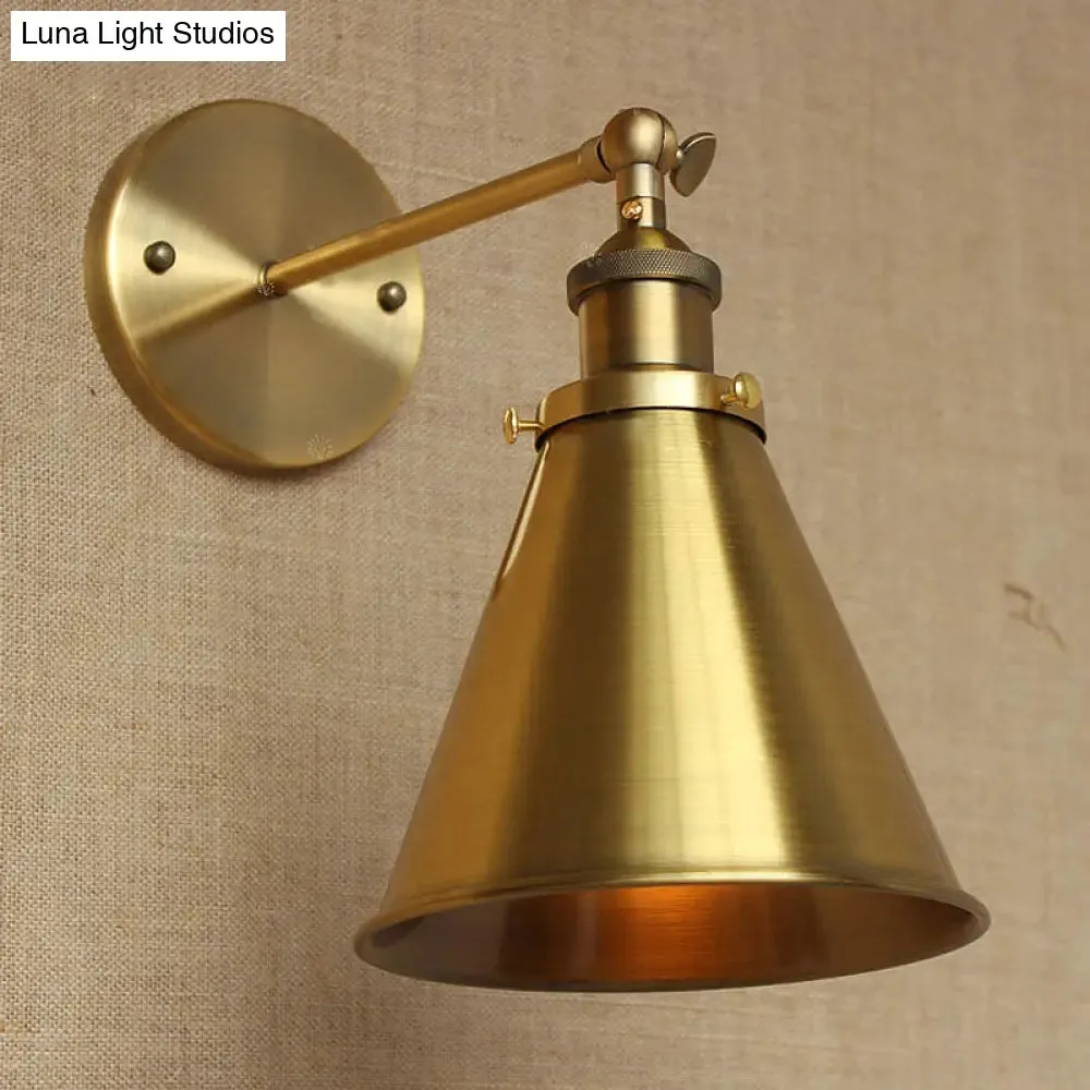 Industrial Style Conical Wall Mount Light for Living Room - Metallic Brass/Bronze Finish