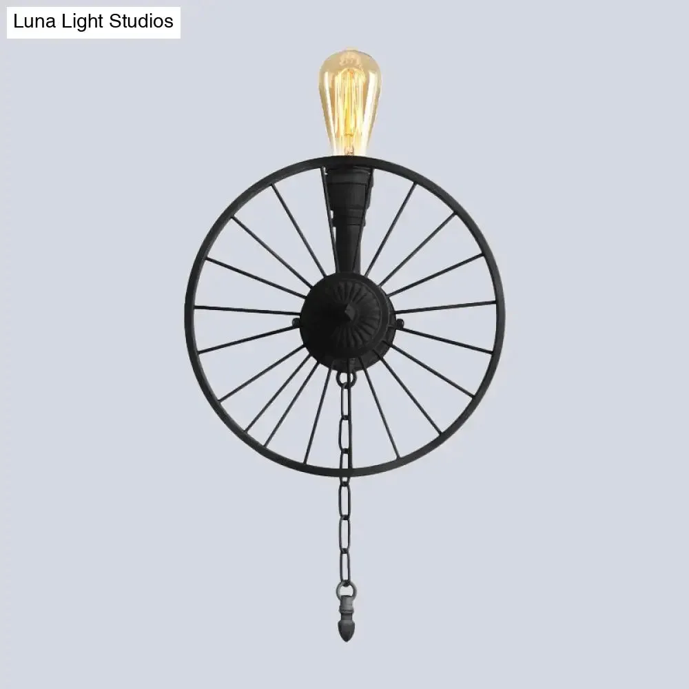 Industrial Style Wall Mount Light - Half Head Bare Bulb - Silver/Bronze/Antique Brass - Wrought Iron with Wheel Decoration