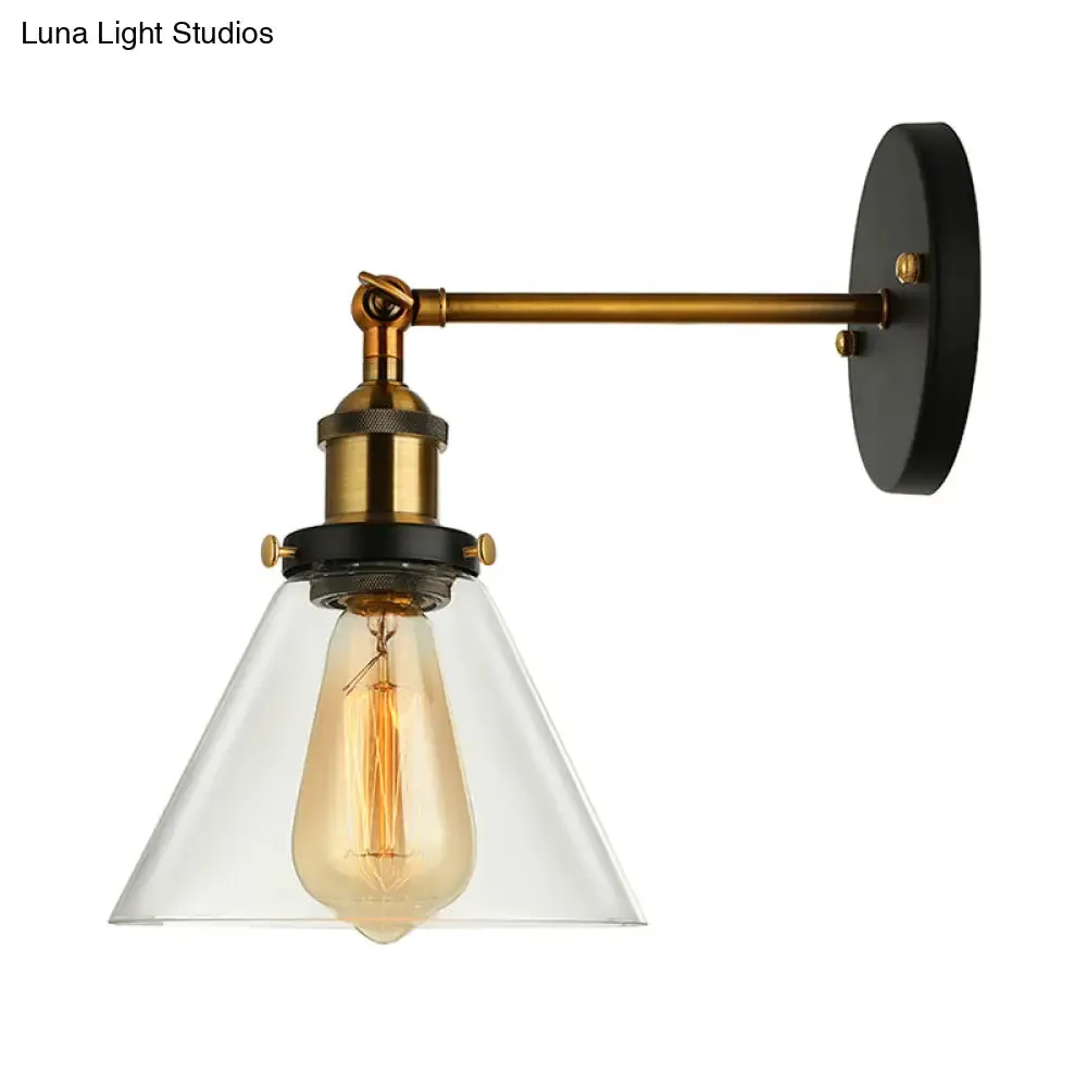 Industrial Wall Sconce Light with Clear Glass Shade - Tapered 1-Light Fixture in Black/Copper/Antique Brass for Living Room