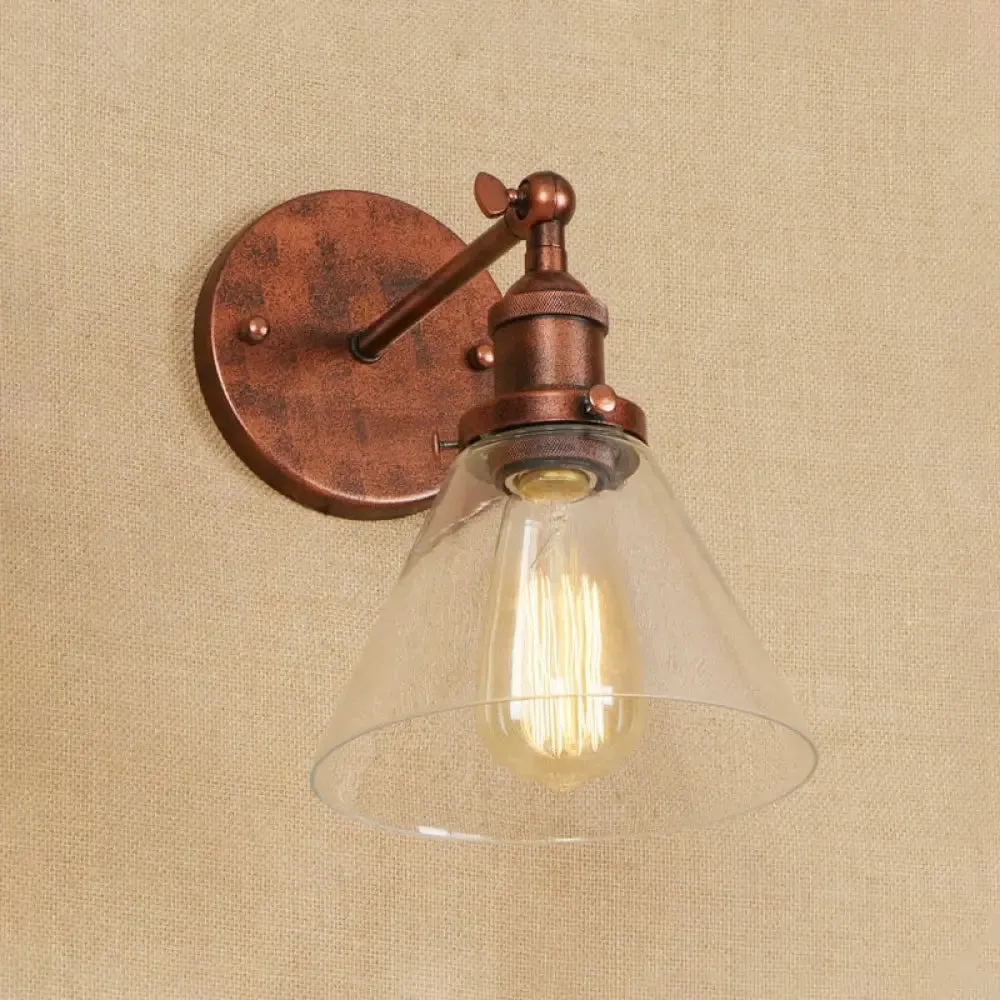 Industrial Wall Sconce Light with Clear Glass Shade - Tapered 1-Light Fixture in Black/Copper/Antique Brass for Living Room