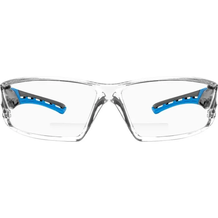 Iron-Fog Reader Premium Grade Anti-Fog Safety Glasses Blue Frame, Clear Lens with Bifocal