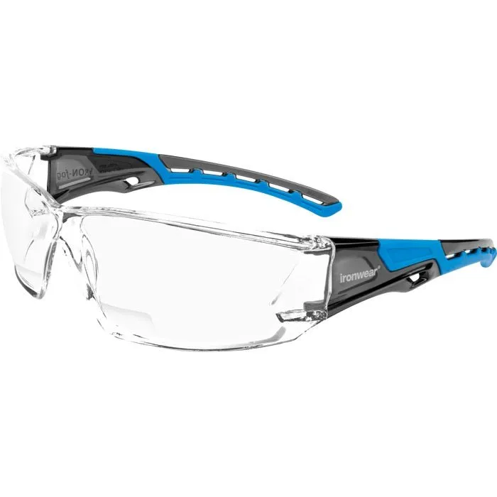 Iron-Fog Reader Premium Grade Anti-Fog Safety Glasses Blue Frame, Clear Lens with Bifocal