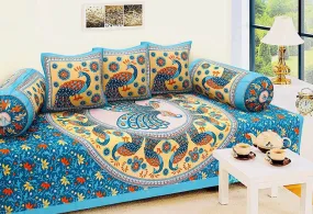 Jaipuri Design Single Bedsheet ( 100% cotton, 6pc set, Diwan set )