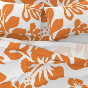 Juicy Orange Hawaiian Flowers on White Sheet Set from Surfer Bedding™️ Large Scale