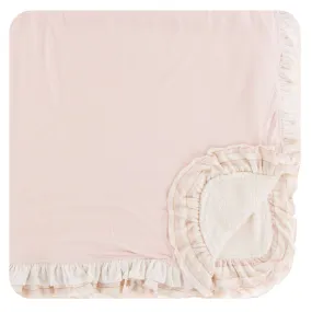 KicKee Pants Sherpa-Lined Double Ruffle Toddler Blanket - Macaroon w/Everyday Heroes Sweet Stripe