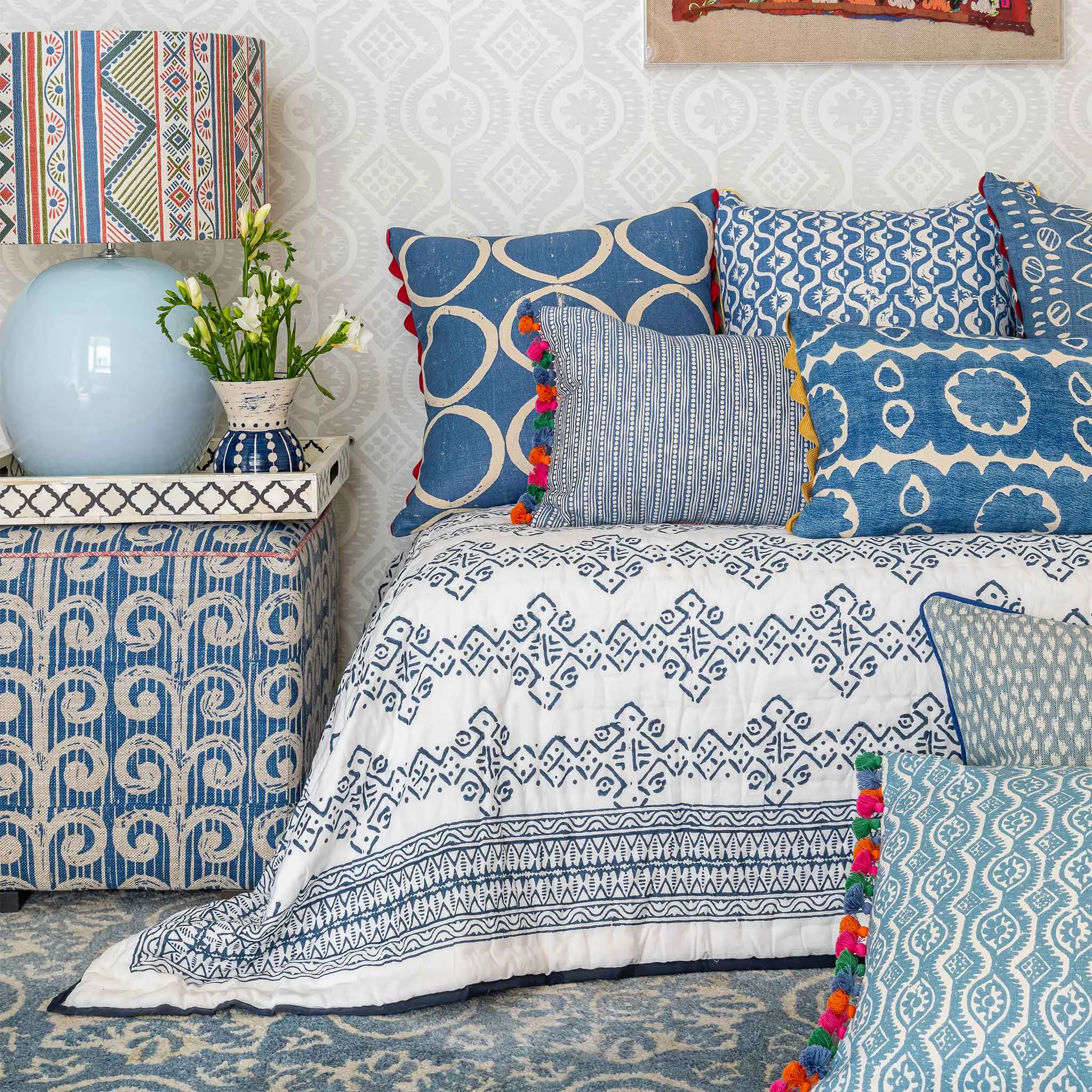 King/Double Mali Kahala Quilt Indigo