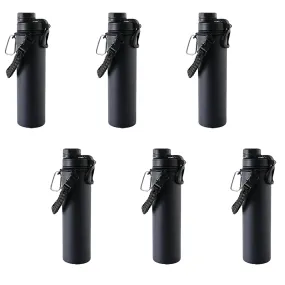 Kuber Industries Water Bottle | Steel Water Bottle for Daily Use | Vacuum Insulated Flask Water Bottle with Rope | Hot & Cold Water Bottle | 720 ML | LX-230601 | Pack of 6 | Black