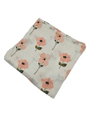 Large Peach Floral Muslin Swaddle blanket