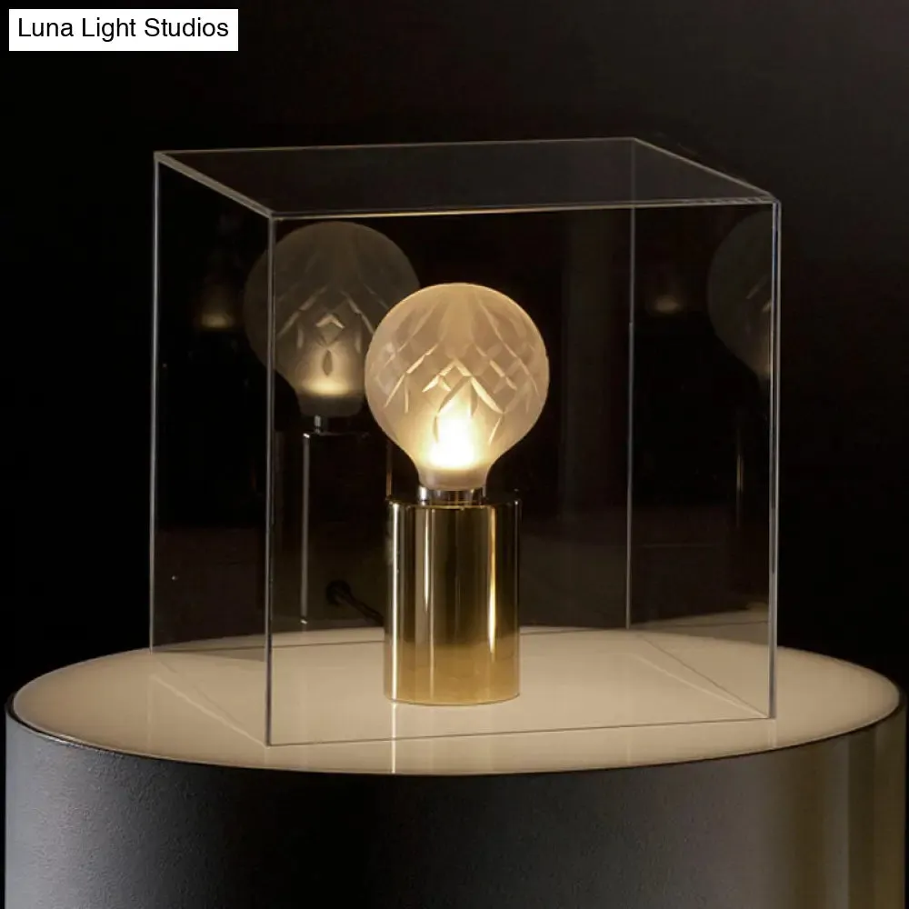 LED Sphere Task Light - Modern Clear Glass Nightstand Lamp with Metal Base in Gold Finish