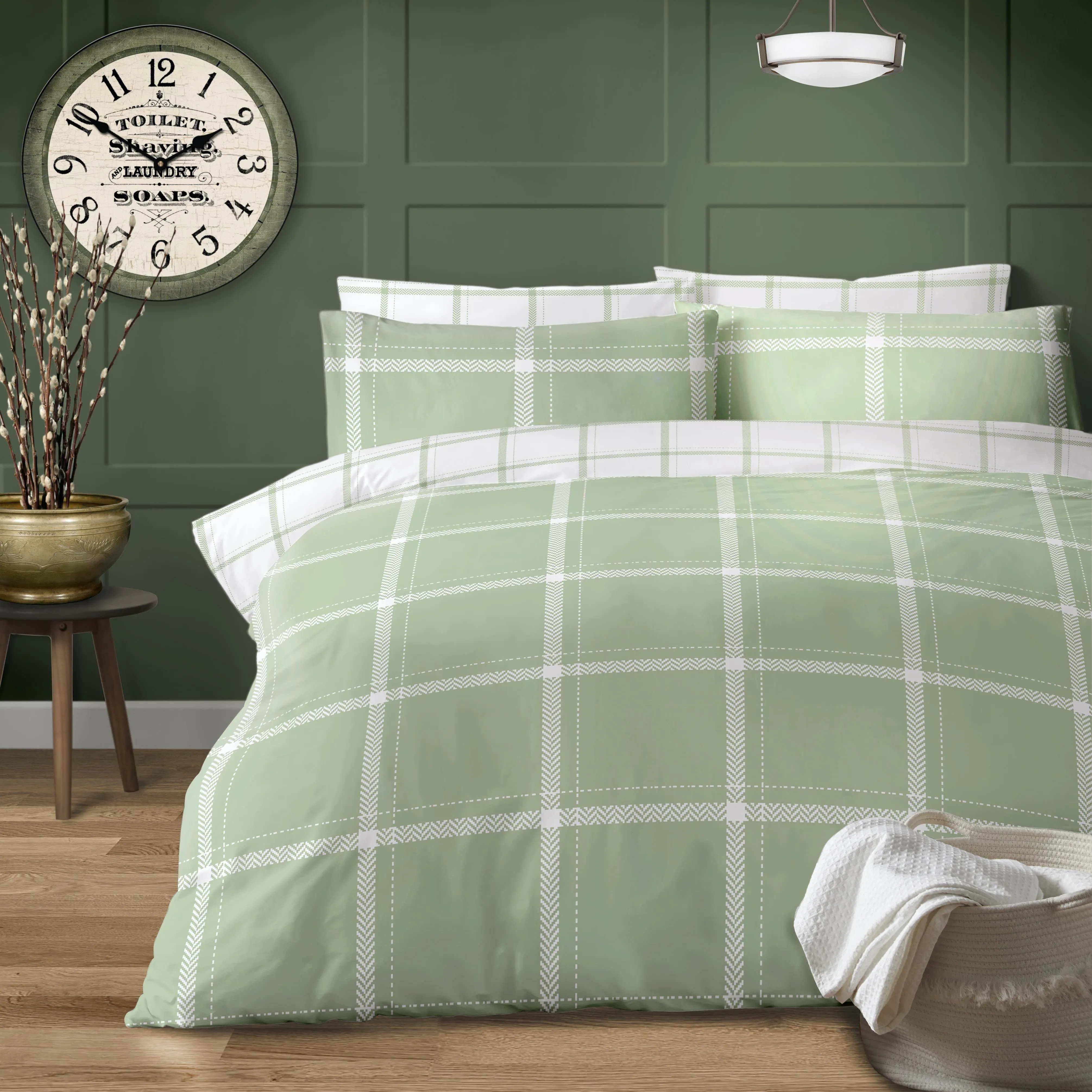 Lewis's Sherwood Check Duvet Set - Sage